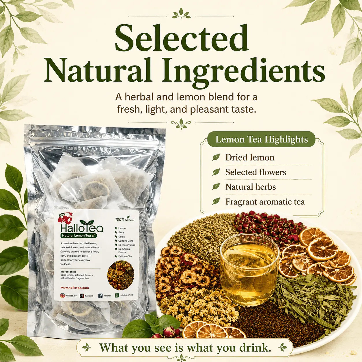 Hallo Dried Herbs Natural Lemon Tea angle 2
